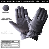 CUT RESISTANT DUTY SEARCH POLICE LEATHER GLOVE WITH HSP LINER -T20