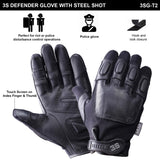 Defender Leather Police Security Padded Gloves With Steel Shot - 3SG-T2
